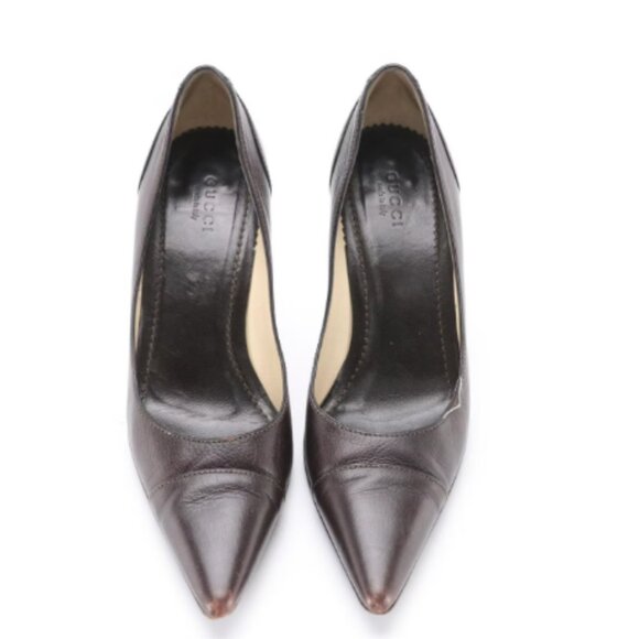 Gucci Brown Leather Pointed-Toe Pumps - Picture 2 of 5